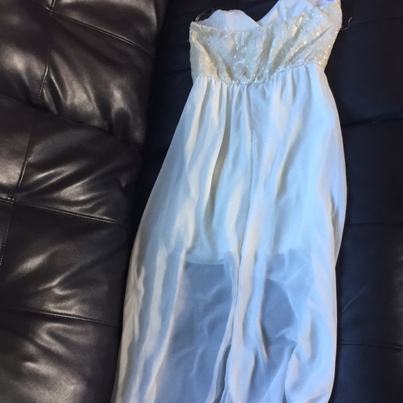 White Strapless HiLow Gown Dress Sequin Sweetheart - Picture 5 of 5